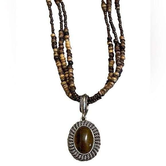 Vintage Avon SP Tigers Eye Wood Bead Necklace - Picture 1 of 5